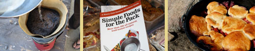 Dirty Gourmet recommends GSI Java Drip, "Simple Foods for the Pack", and a Dutch Oven for a gourmet camping experience.