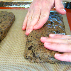 Shaping biscotti logs before baking